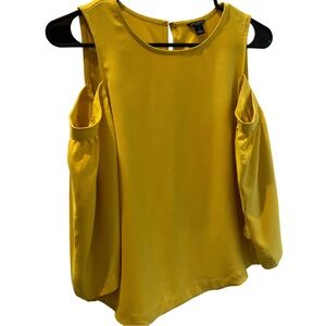 ANN TAYLOR Cold Off the Shoulder Blouse Bell Sleeve Top Yellow Mustard Size SP